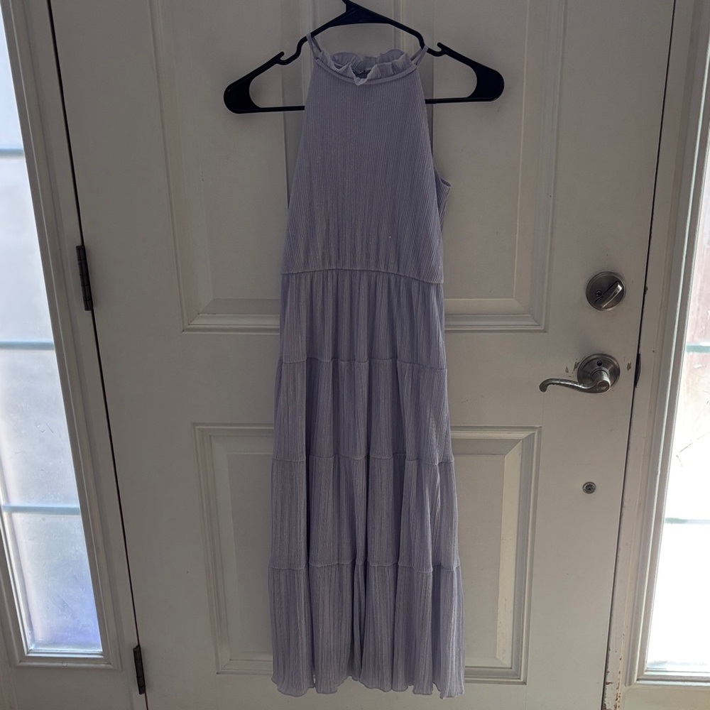 Sleeveless Halter Light Blue Maxi Dress